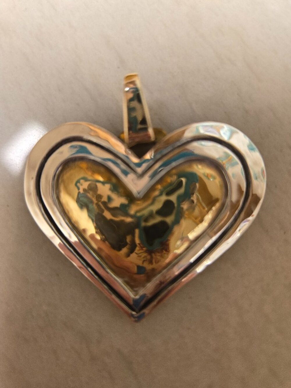 JEEP COLLINS STERLING/BRASS HEART PENDANT